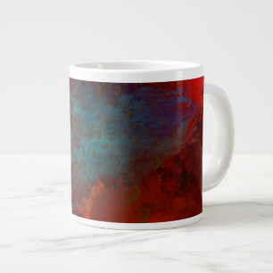 Red, Aqua & Gold Grunge Digital Abstract Art Large Coffee Mug