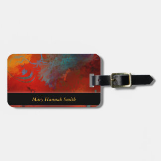 Red, Aqua & Gold Grunge Digital Abstract Art Luggage Tag