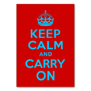 Red Aqua Keep Calm and Carry On Table Number