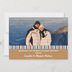 Red/Aqua Rustic Stripes Photo Card