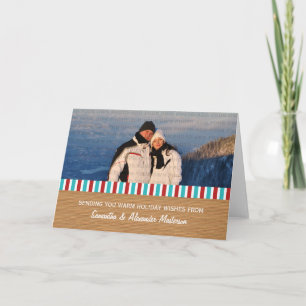 Red/Aqua Rustic Stripes Photo Card