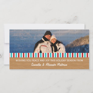 Red/Aqua Rustic Stripes Photo Card