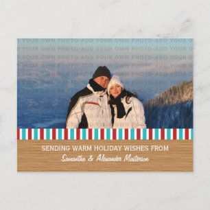Red/Aqua Rustic Stripes Photo Postcard