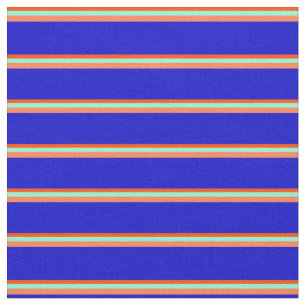 Red, Aquamarine, Coral, and Blue Stripes Pattern Fabric