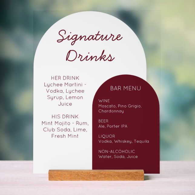 Red Arch Wedding Bar Sign Custom Acrylic Display (Neutral)