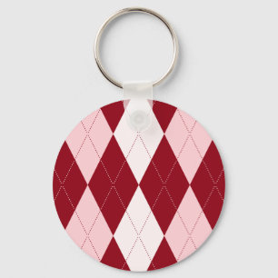Red Argyle Crimson Pink Small Diamond Shape Keychain