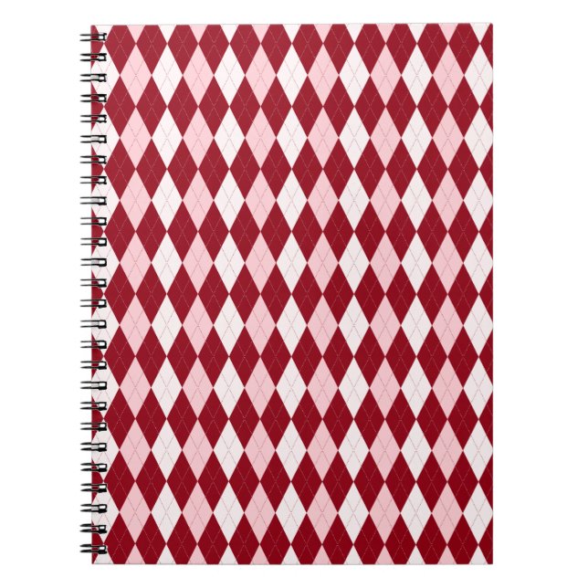 Red Argyle Crimson Pink Small Diamond Shape Notebook (Front)