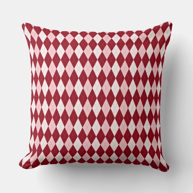 Red Argyle Crimson Pink Small Diamond Shape Throw Pillow (Front)