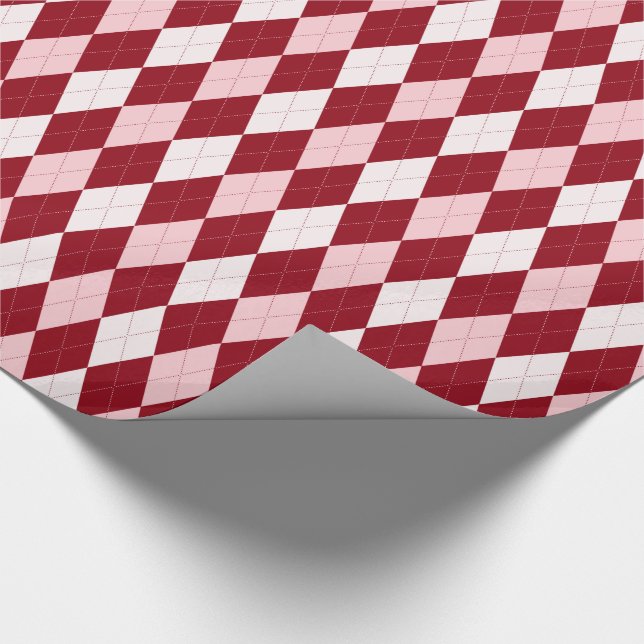Red Argyle Crimson Pink Small Diamond Shape Wrapping Paper (Corner)