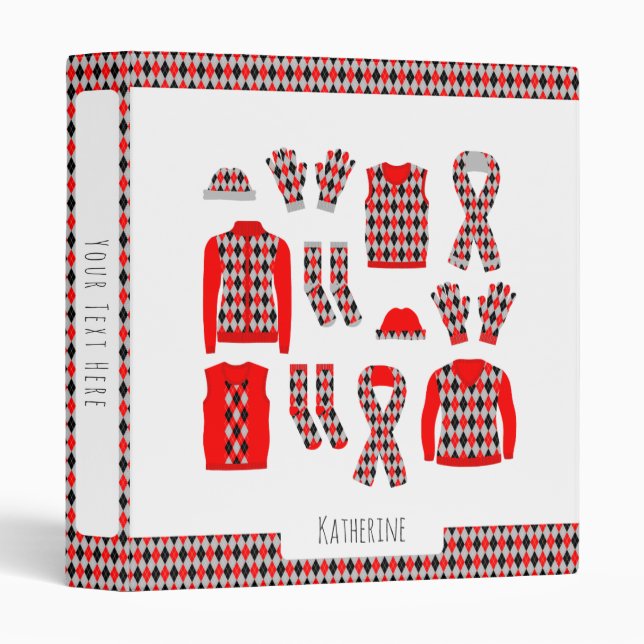 Red Argyle Pattern Items Binder (Front/Spine)