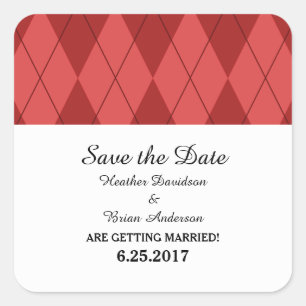 Red Argyle Save the Date Stickers