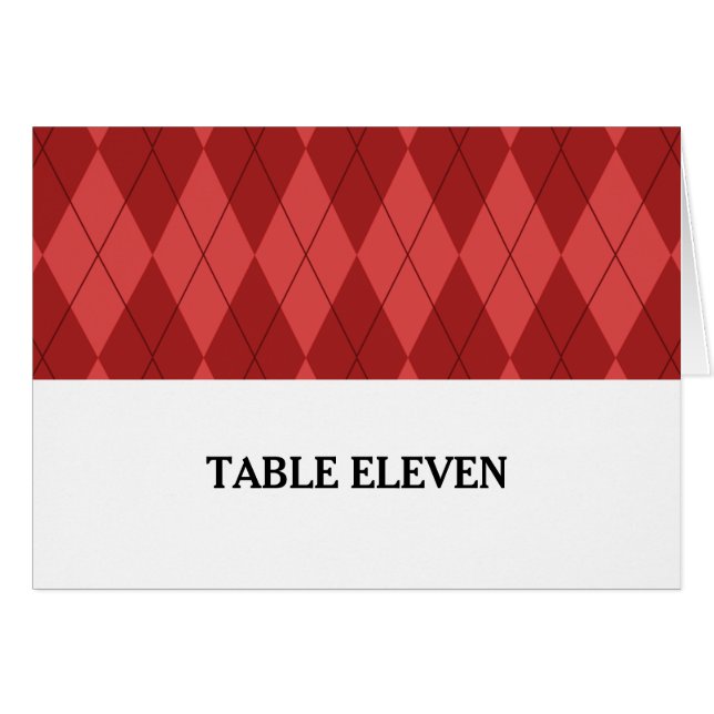Red Argyle Table Number Card (Front Horizontal)