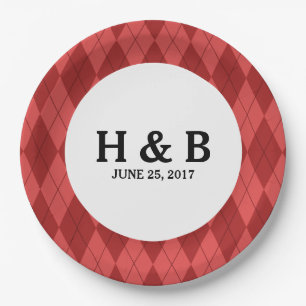 Red Argyle Wedding Paper Plates