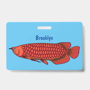 Red Arowana fish cartoon illustration Badge