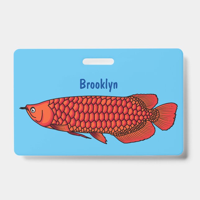 Red Arowana fish cartoon illustration Badge (Front)