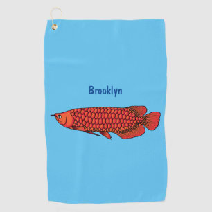 Red Arowana fish cartoon illustration Golf Towel