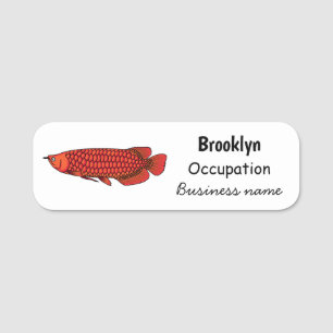 Red Arowana fish cartoon illustration Name Tag