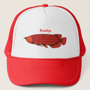 Red Arowana fish cartoon illustration Trucker Hat