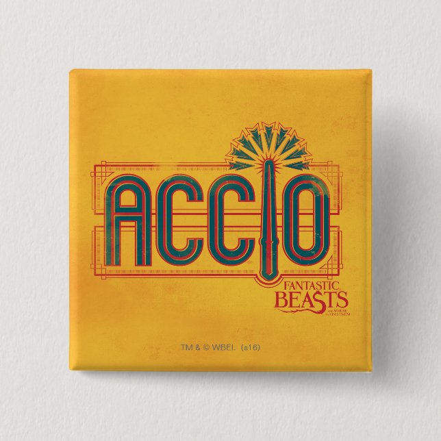 Red Art Deco ACCIO™ Spell Graphic 2 Inch Square Button (Front)