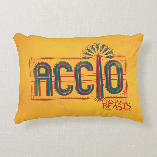 Red Art Deco ACCIO™ Spell Graphic Accent Pillow (Front)