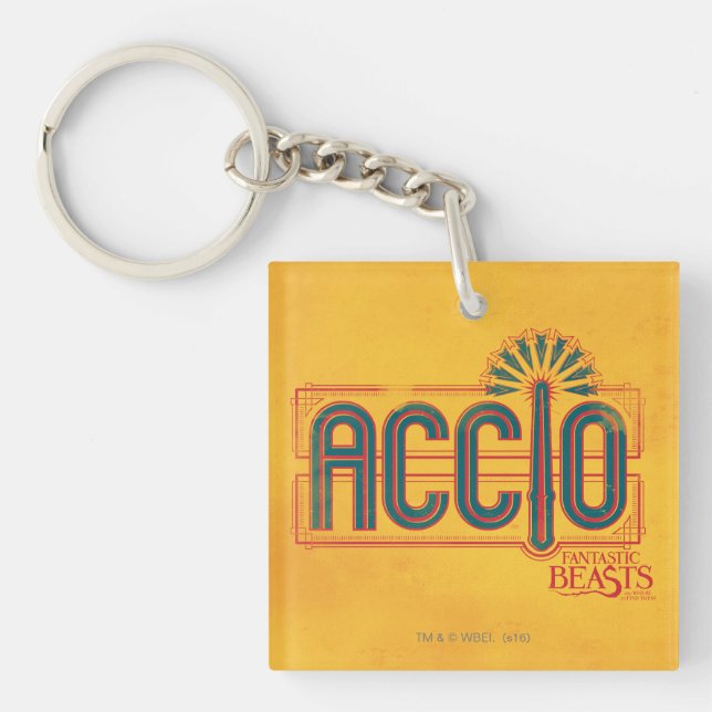Red Art Deco ACCIO™ Spell Graphic Keychain (Front)