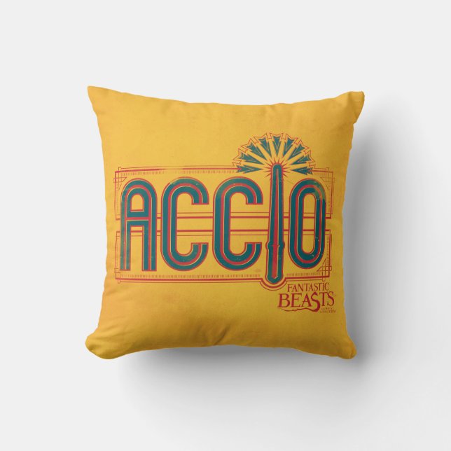 Red Art Deco ACCIO™ Spell Graphic Throw Pillow (Front)
