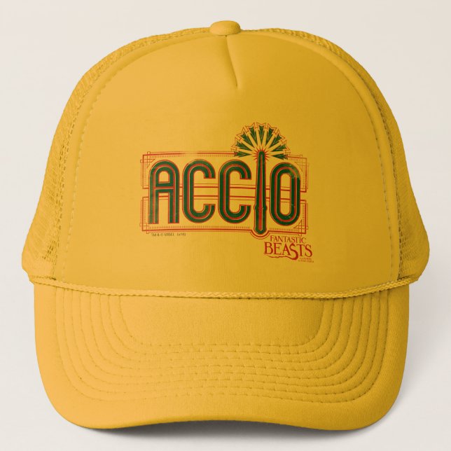 Red Art Deco ACCIO™ Spell Graphic Trucker Hat (Front)