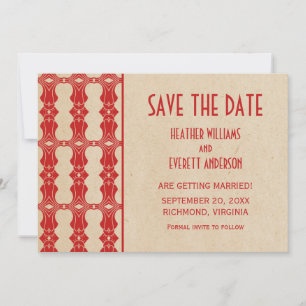 Red Art Deco Border Save the Date Invite