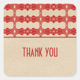 Red Art Deco Border Thank You Stickers