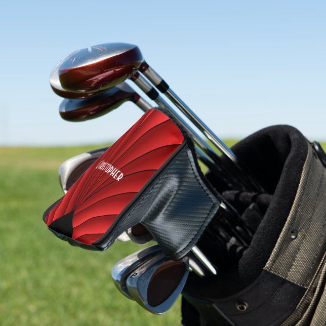 Red Art Deco Design Golf Head Cover (In Situ)