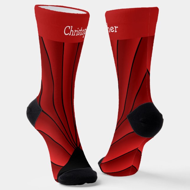 Red Art Deco Design Socks (Angled)
