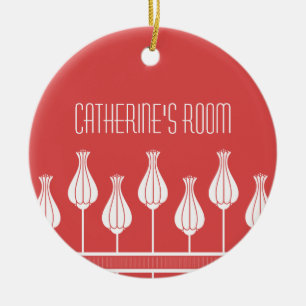 Red Art Deco Floral Door Ornament