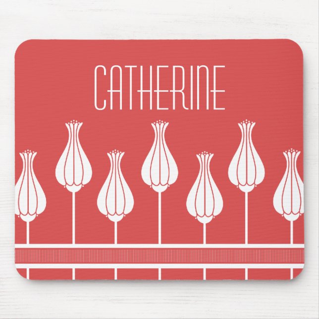 Red Art Deco Floral Mousepad (Front)