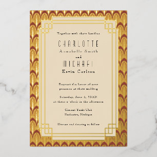 Red Art Deco Vintage gold Foil Invitation
