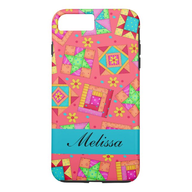 Red Art Patchwork Quilt Blocks Name Personalized Case-Mate iPhone Case (Back)