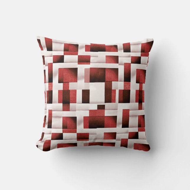 Red Artistic Chequered Motif | Geometric Pattern Throw Pillow (Front)