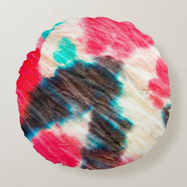 Red Artistic Dirty. Shibori Pattern. Summer Brush  Round Pillow (Front)