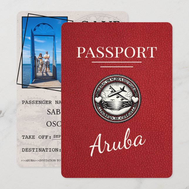 Red Aruba Passport Save The Date (Front/Back)