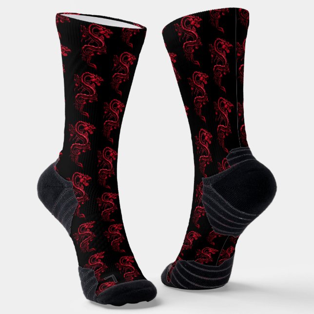 Red Asian Dragons Socks (Angled)
