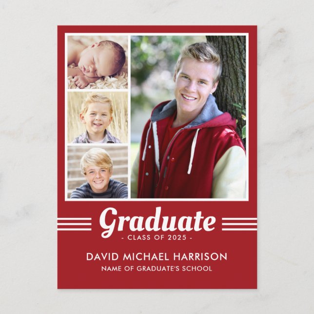 Red Athletic Multi-Photo Graduation Postcard (Front)