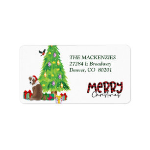 Red Aussie Dog Christmas Tree Return Address Label