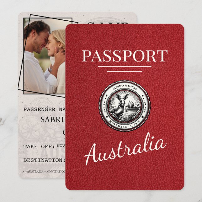 Red Australia Passport Save The Date (Front/Back)