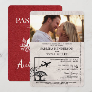 Red Australia Passport Wedding Invitation