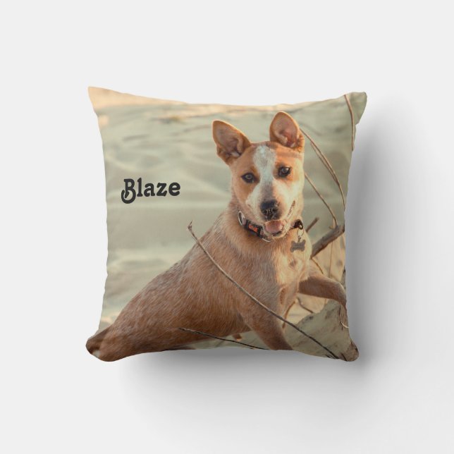 Red Australian Cattle Dog - Heeler - in the snow Throw Pillow (Front)