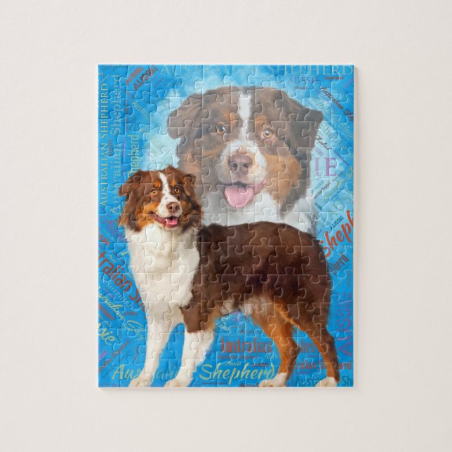 Red Australian Shepherd dogs - Aussie Jigsaw Puzzle (Vertical)
