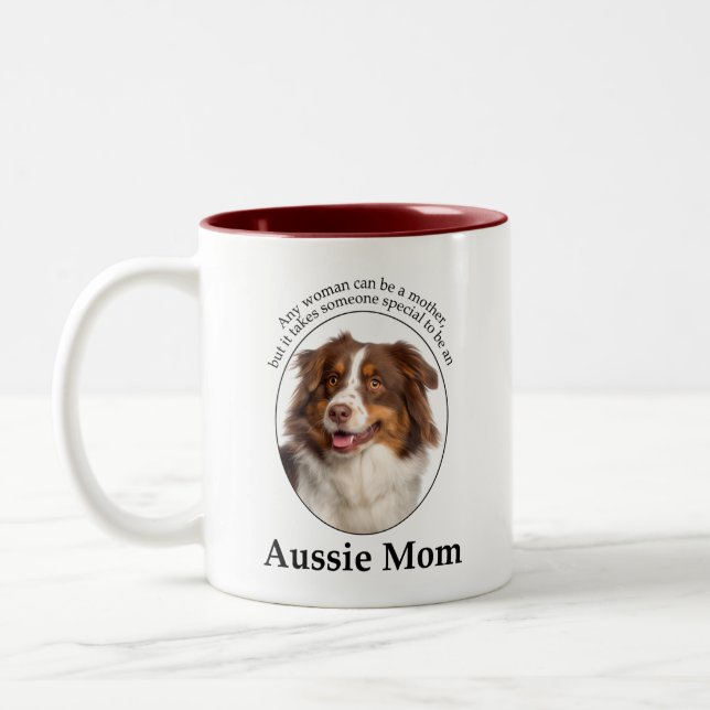 Red Australian Shepherd Mom Two-Tone Coffee Mug (Left)