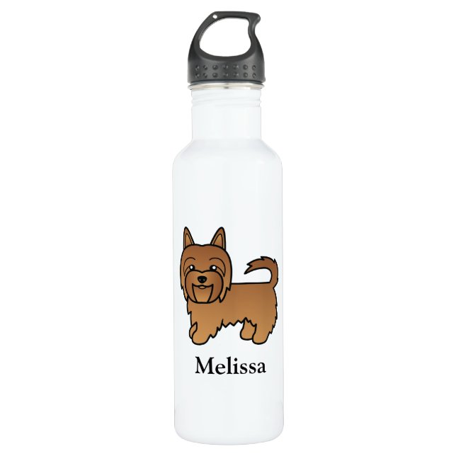 Red Australian Terrier Cartoon Dog & Name 710 Ml Water Bottle (Front)