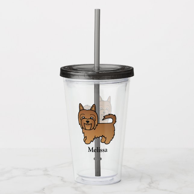 Red Australian Terrier Cartoon Dog & Name Acrylic Tumbler (Front)