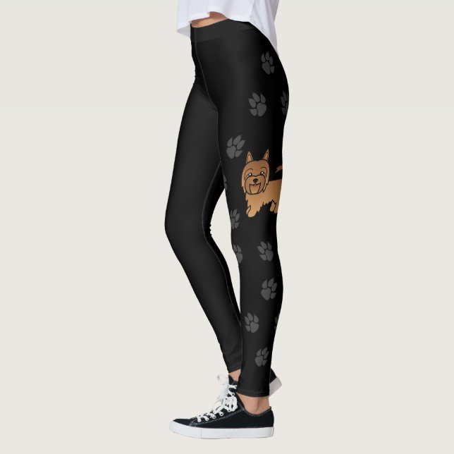 Red Australian Terrier Cute Dog & Paws Leggings (Left)