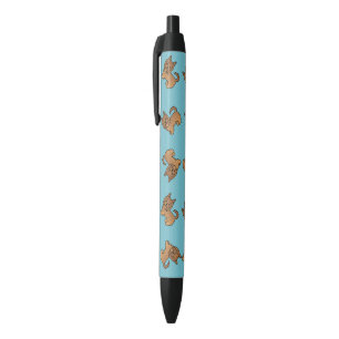 Red Australian Terrier Dog Cartoon Pattern On Blue Black Ink Pen